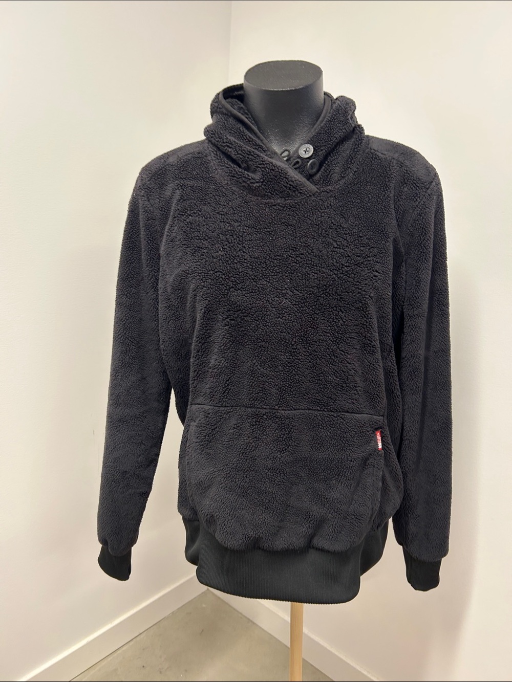 The North Face Black High-Pile Fuzzy Fleece Crossover Button Hoodie Women's
